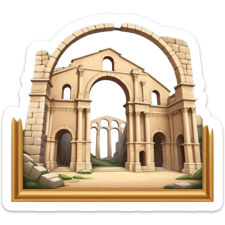 Cinematic Realistic Pula Arena Landmark Emoji, presenting the grand Roman amphitheater with towering stone arches. sticker