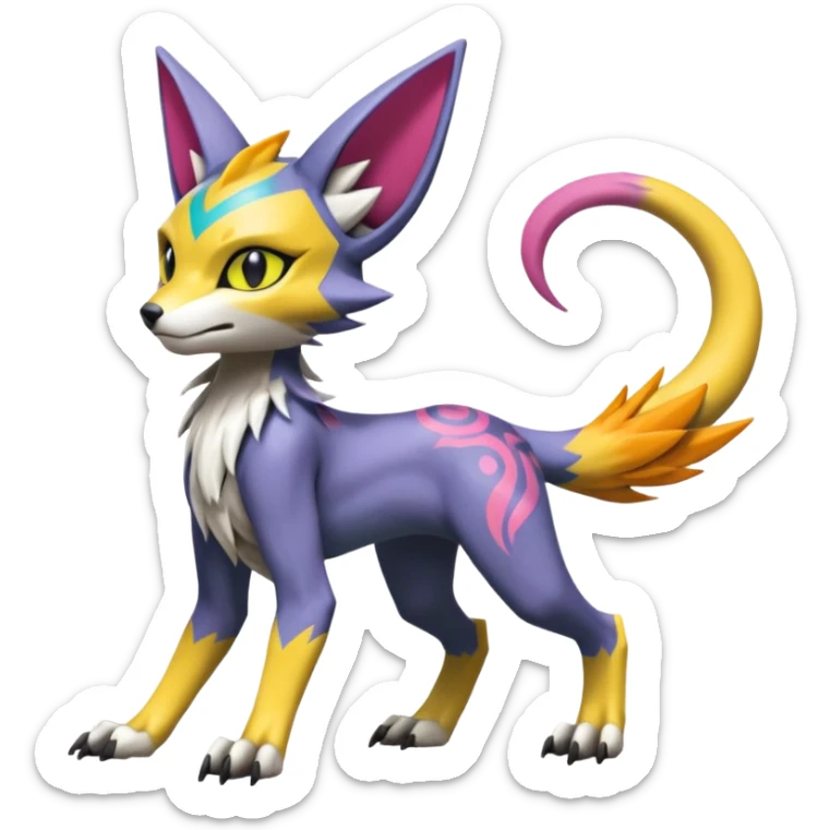 Colorful Meloetta-Lykoi-Sergal-Renamon-Wargreymon-Pokémon-Digimon-Fakémon-fusion-hybrid-creature sticker
