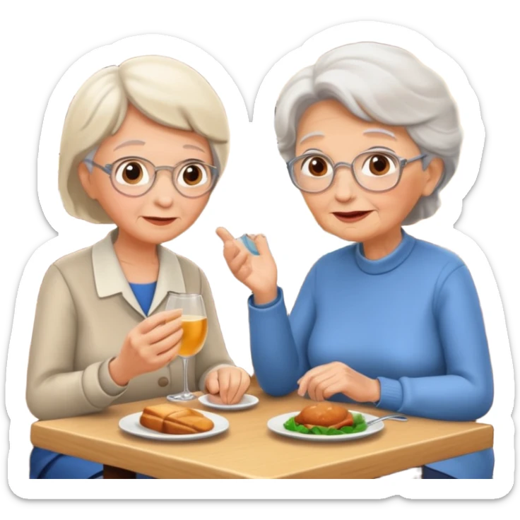conversación dentro de un restaurant  dos personas y una de las persoans sea una abuela sticker