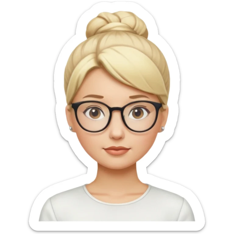 Blonde Women with Bun, Office Woman – tight blonde high bun, glasses, white blouse, confident look. sticker