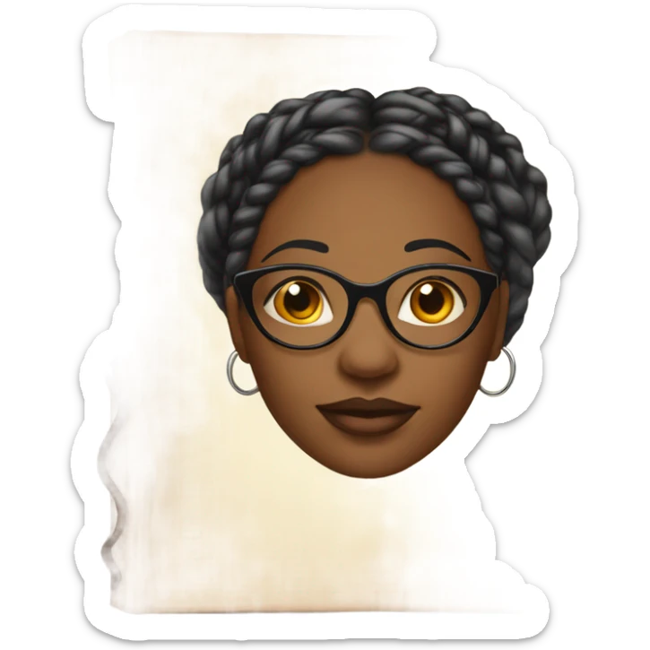 Outline of a black womans face who has glasses, braids and hoop earrings, that appears to be coming out the pages of an open book sticker
