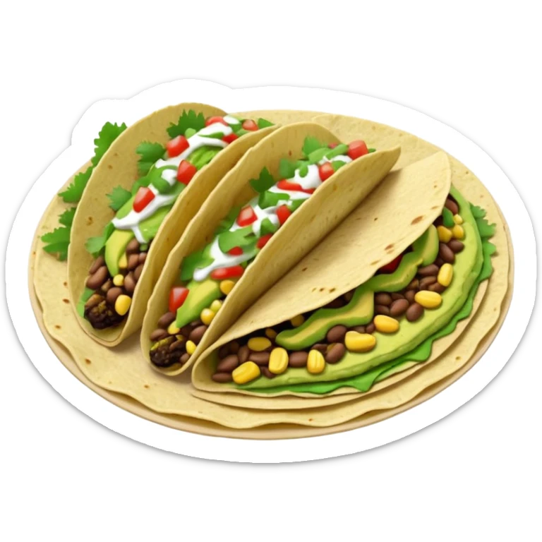 Mexican tacos filled with nopales, beans, and avocado, in soft corn tortillas sticker