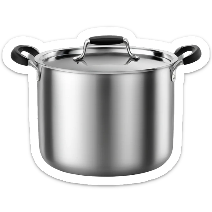 “Royal Prestige” Stainless steel pot with black handlers, food inside, without cover sticker