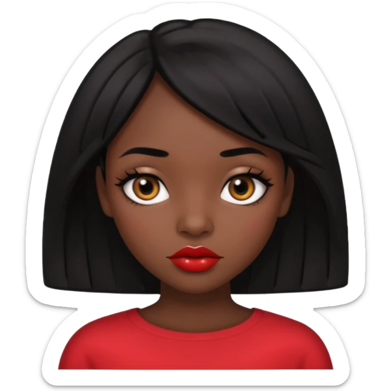 Dark skin gurl with black hair, big lips m, dark brown eye, octagon face shape and chinky eyes no red lipstick  sticker