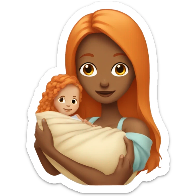 Tan girl with long orange hair holding newborn baby in arms sticker