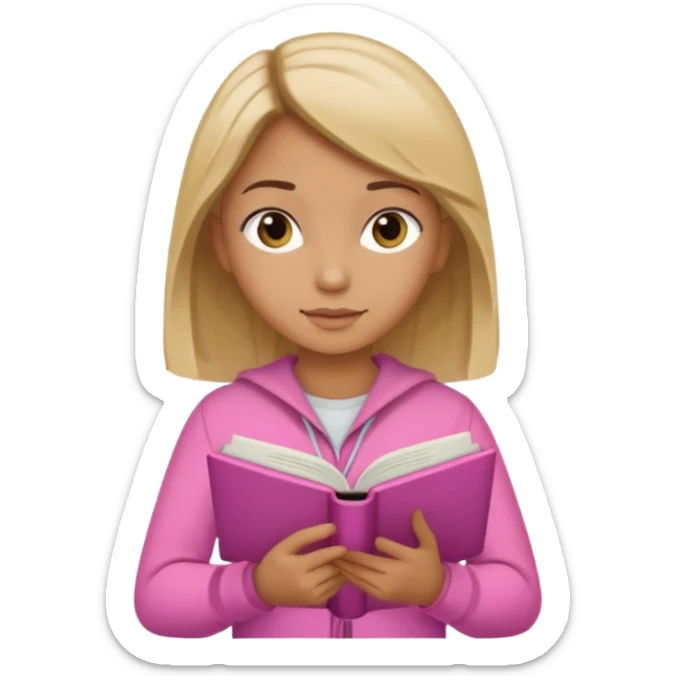 Pink clothes girl with Brown Blonde hair reading a book sticker