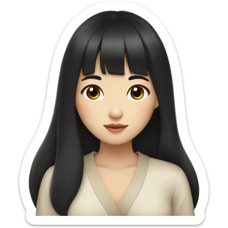 Beautiful girl,Black hair,long hair,Bang hair,Beige eyes,Korean sticker