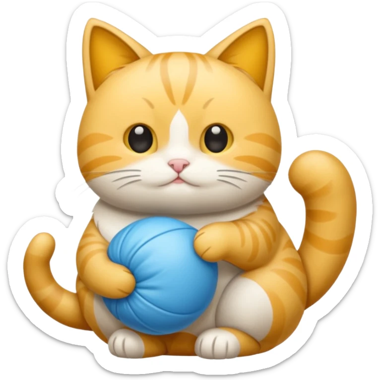 Un gatito color amarillo y blanco con lana color azul claro sticker