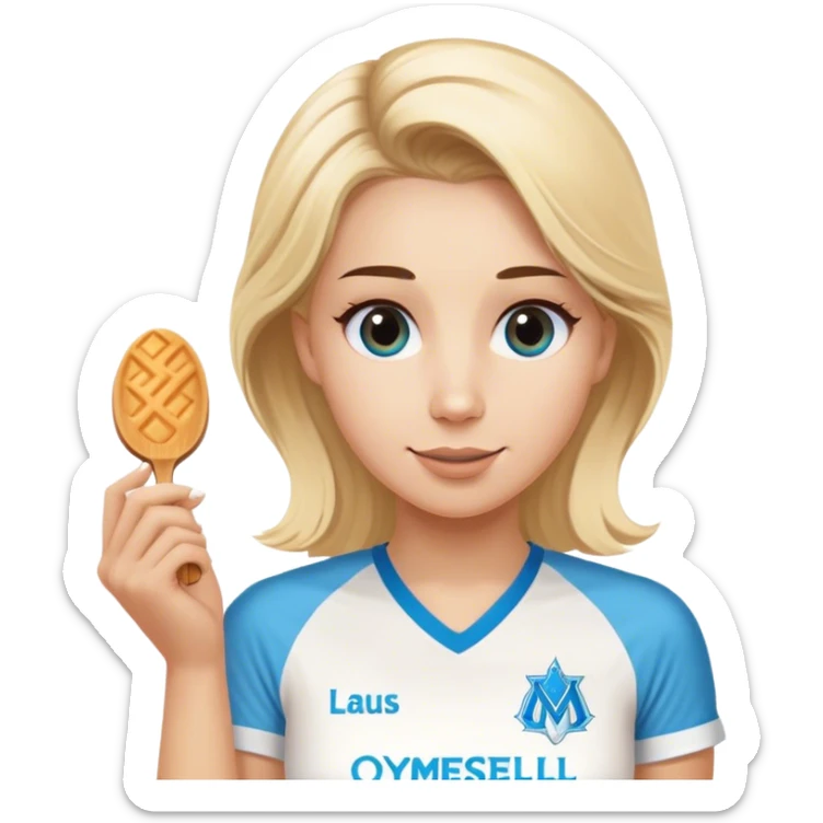 Une photo d’une support Iris, blonde de l’olympique de Marseille qui dit bon appétit sticker