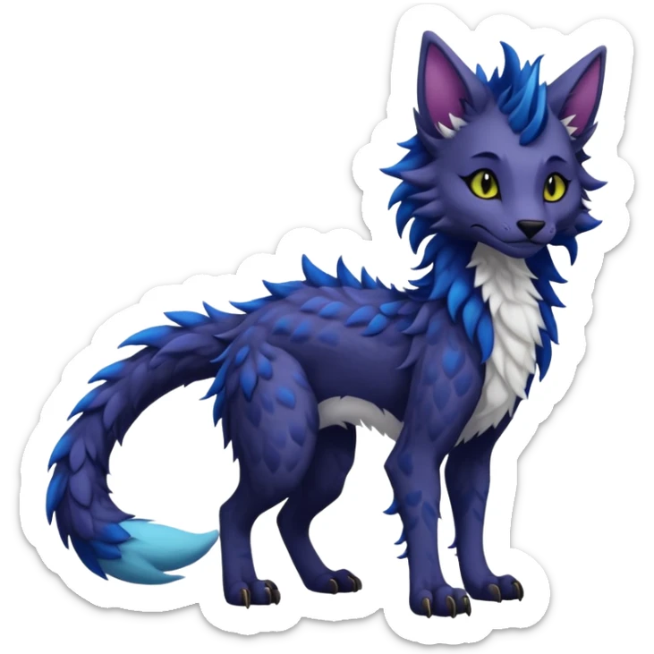 Kawaii dark edgy fantasy ethereal feline-vernid-sergal-fursona animal creature with a tufted tail full body with intricate markings  sticker