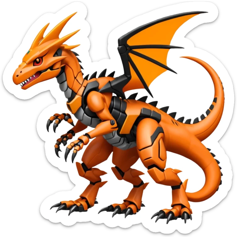 Cool Edgy Black Orange Digimon-Fakemon-Guilmon-Velociraptor-Dragon-Mecha full body sticker