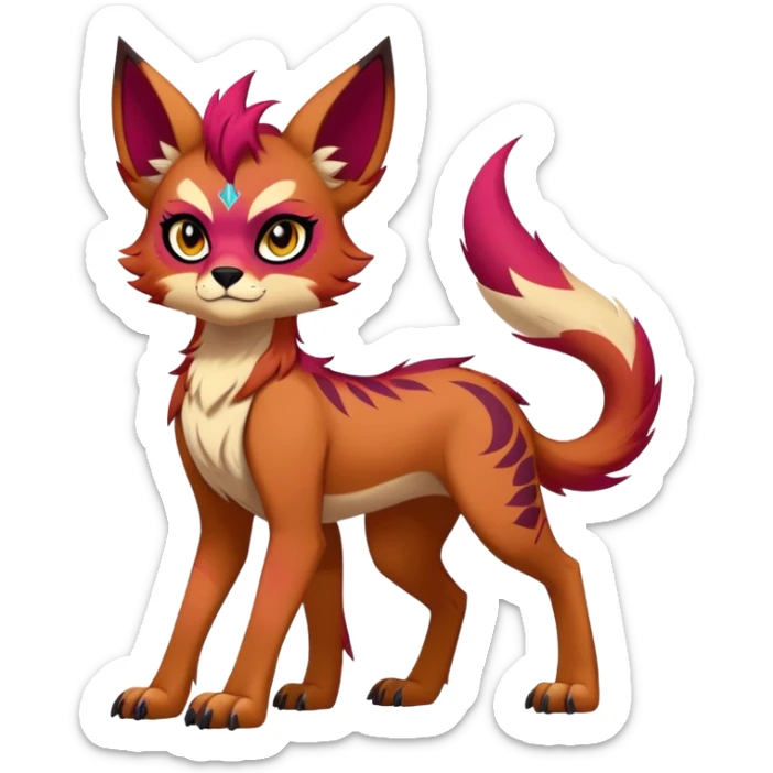 Vibrant dark edgy badass cool Falvie-Fionbri-creature-fursona, full body, with random markings sticker