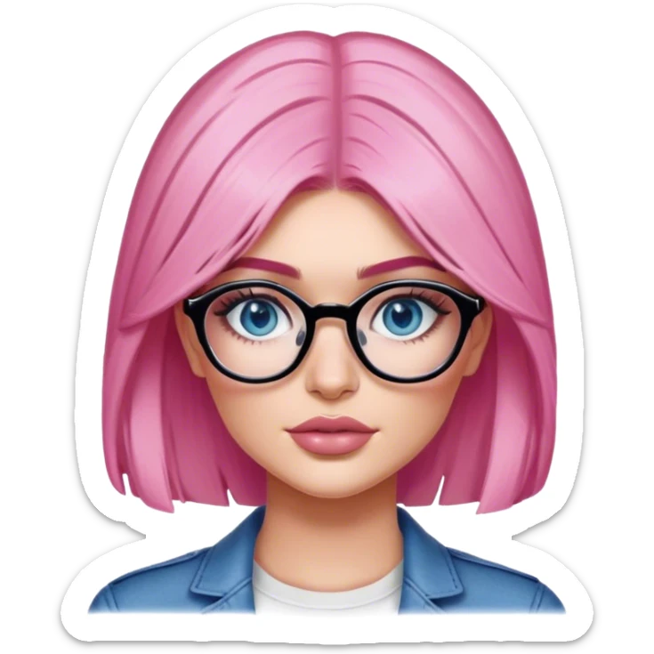 Photo Realistic kylie jenner stylish pink hair BLUE eyes and glasses  sticker