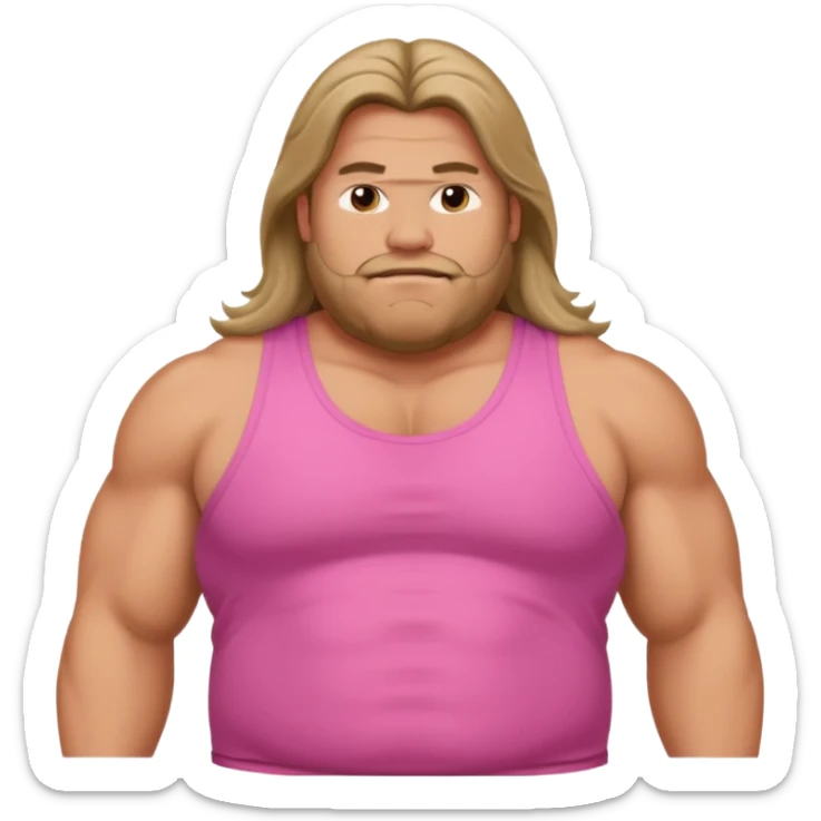 Long hair fat muscle men in pink tank top sticker