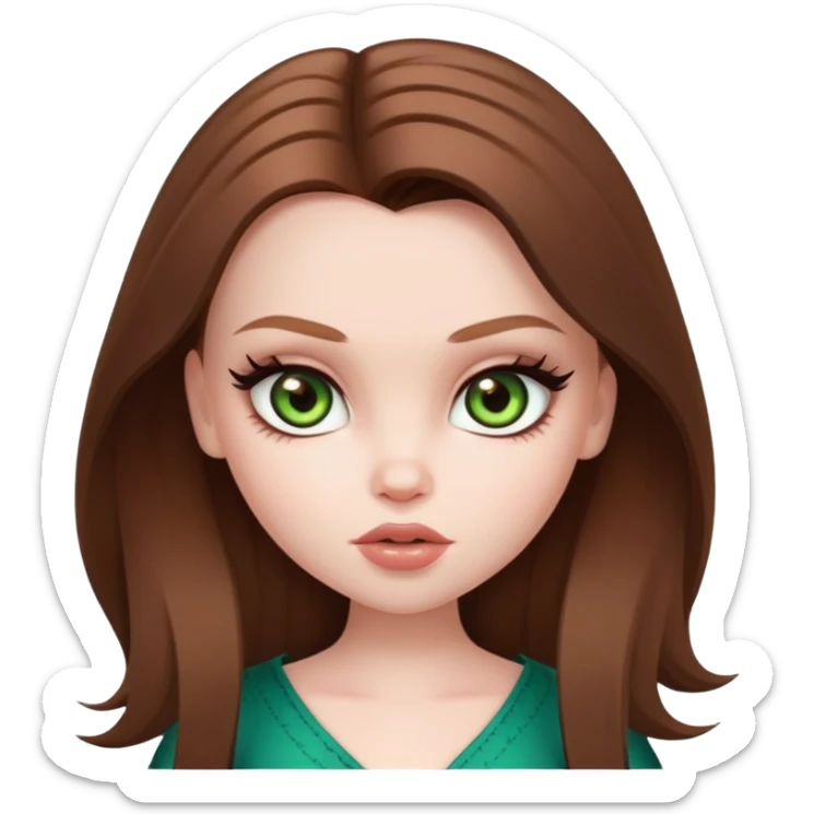 pretty bratz baddie, pale skin, straight brown hair, hazel green eyes sticker