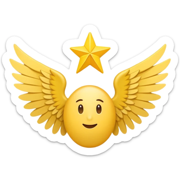 An image with wings on a star based on the star and wings of the basic emoji of the iPhone. not 3d just plat and soft and not have to bold sticker