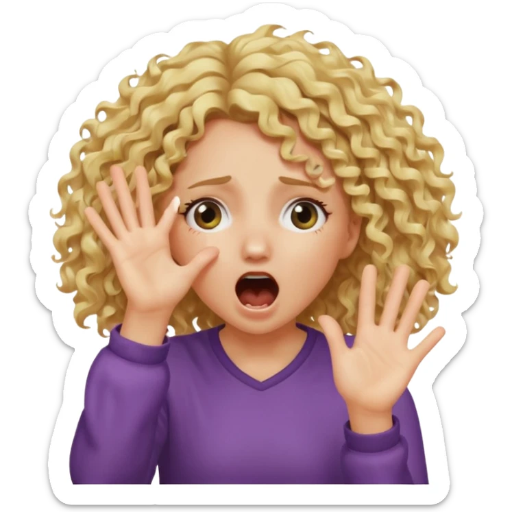 Emoji di ragazza bionda riccia che urla e mette una mano ben aperta in faccia davanti gli occhi sticker
