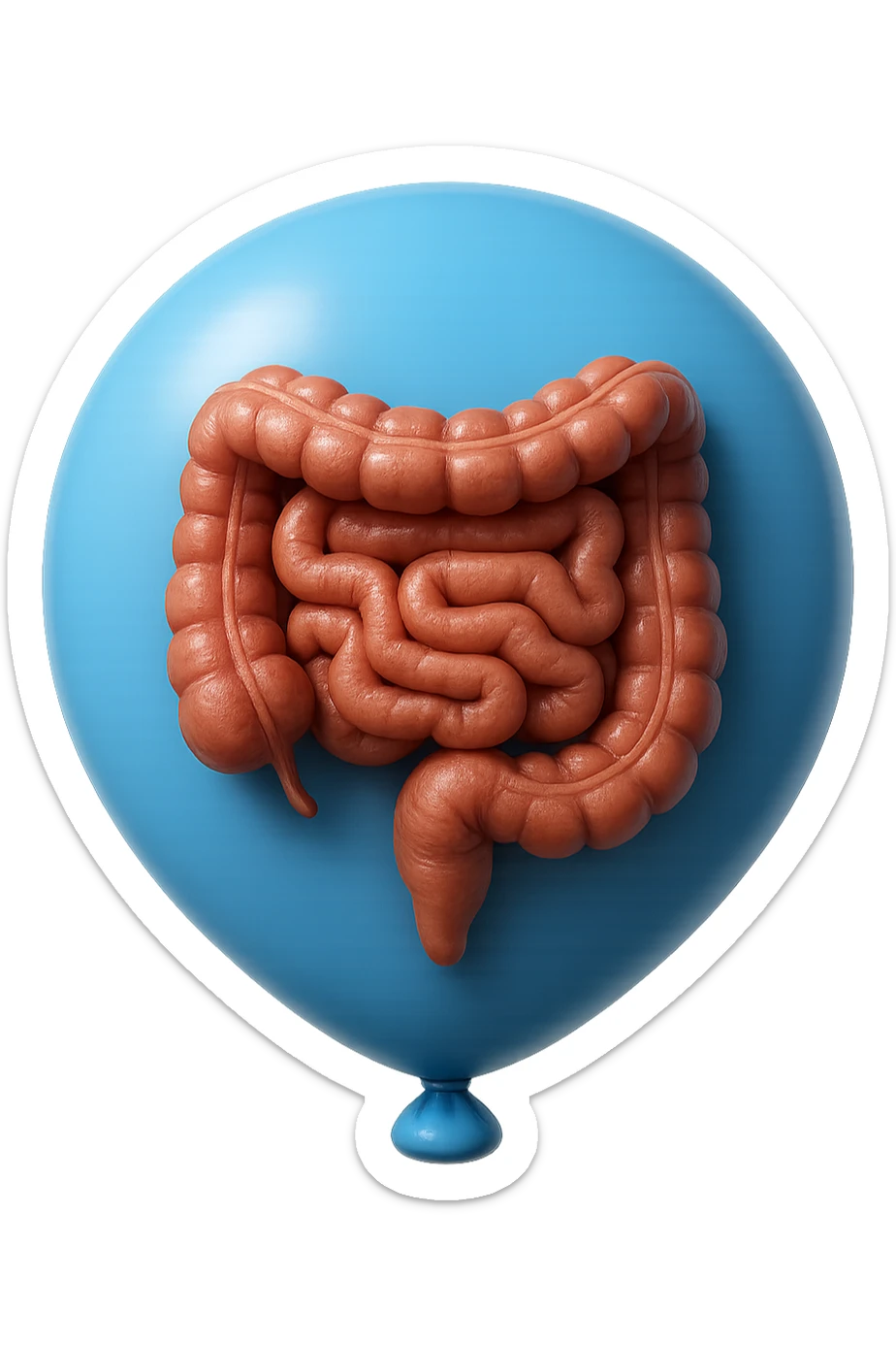 EMOJI STILE IPHONE 3D DI UN INTESTINO CHIUSO IN UN PALLONCINO CHE SIMBOLEGGIA GONFIORE, IPERREALISTICA 4K sticker