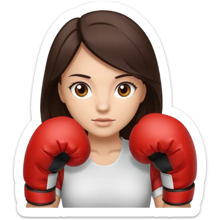 An woman with long dark brown hair in boxing gloves and light brown eyes sticker