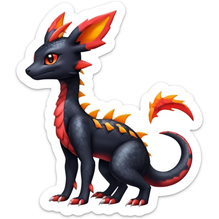 Cute Exotic Colorful Guilmon-Salandit-Umbreon-Fakémon-hybrid-creature (full body)  sticker