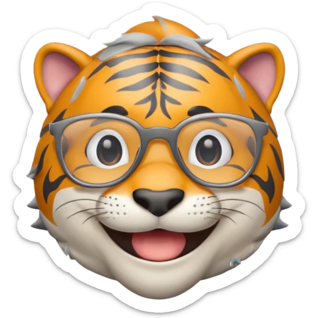 create me a slack emoji of a very old tiger shark with grey hair and glasses sticker