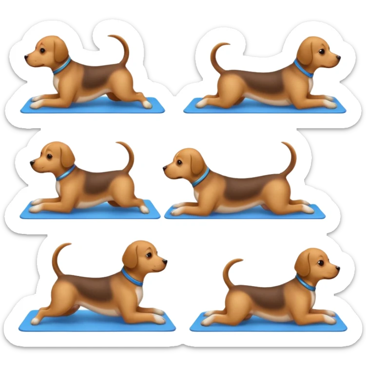 craeate me a series of emojis for those excersises (dog). I want seperate emojis for each excersise

Nose
Sit
Lay down
Spin
Focus
Drop
Walk next to me sticker