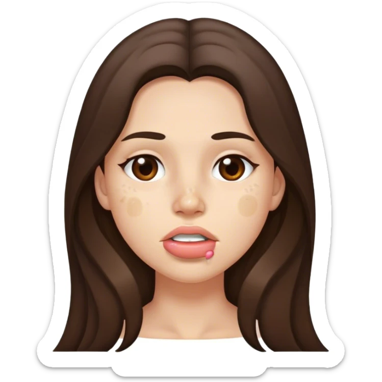 brunette woman with long hair and little pimples around her mouth sticker
