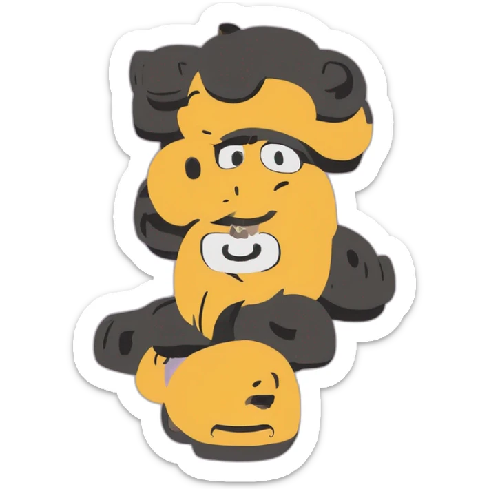 Homme moustachu chauve avec quelques cheveux autour des oreilles et la nuque qui rit beaucoup avec quelques dents cassées sticker