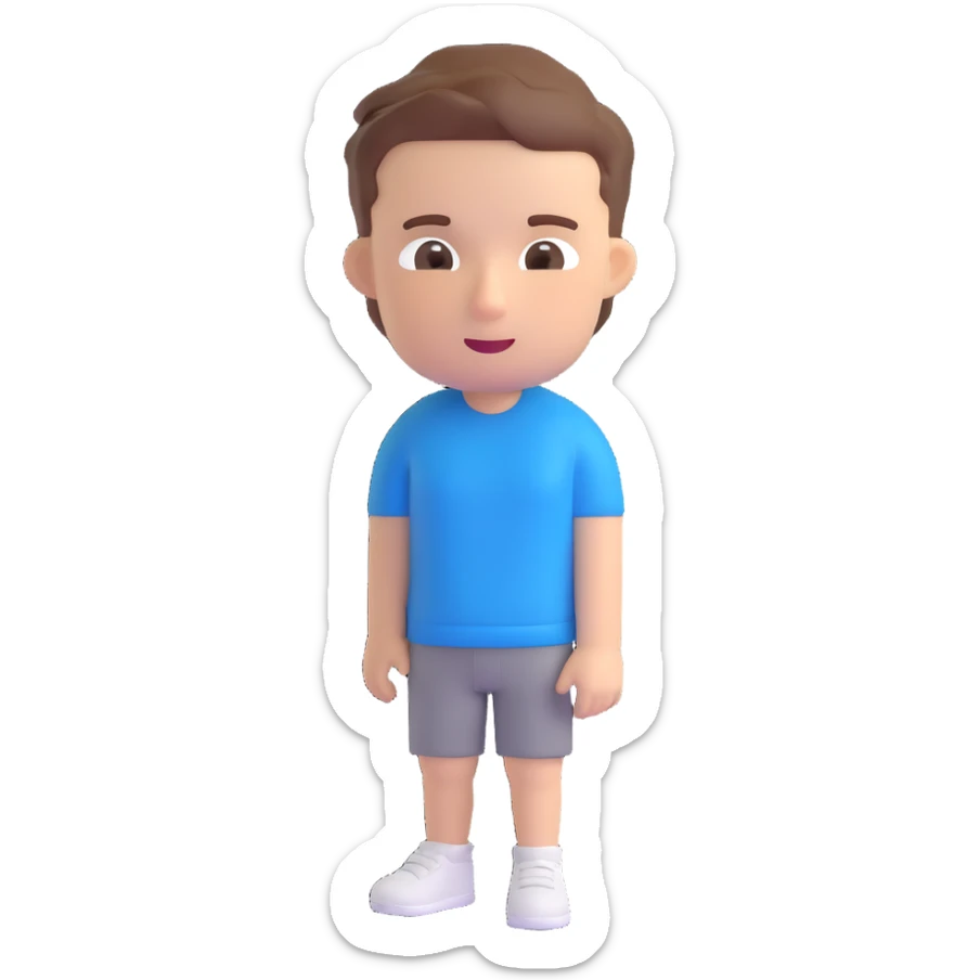 3D cartoon male character with white skin tone, brown hair in a short fade haircut, playful and expressive, Bitmoji-like style, suitable for emoji faces sticker