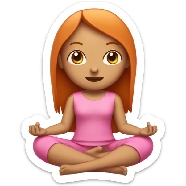 ginger girl with shoulder lenght straight hair with bangs wearing pink sitting in meditation sticker