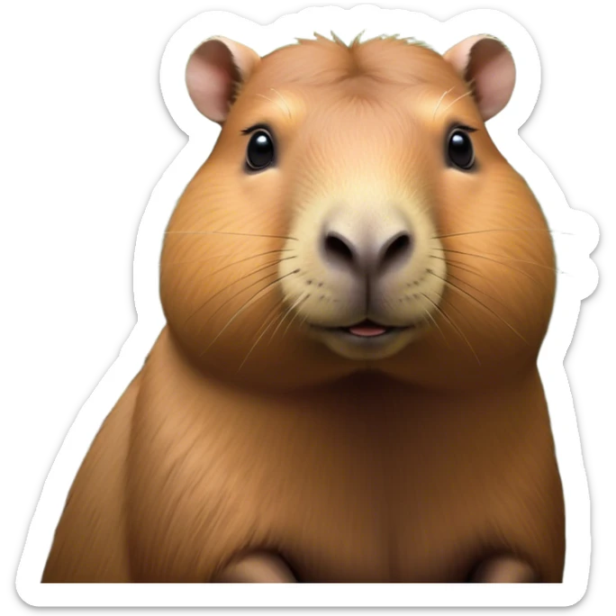 Cinematic Noble Capybara Portrait Emoji, Poised and serene, with a robust, rounded build and a distinctly capybara head featuring a broad, slightly flattened face, short snout and small, rounded ears, covered in soft, earthy fur and gentle, wise eyes, Simplified yet sharp and sophisticated features, highly detailed, glowing with a warm, natural glow, high shine, intelligent and calm, stylized with an air of understated authority, focused and attentive, soft glowing outline, capturing the essence of a watchful and confident capybara guardian that feels as though it could step out of the screen with effortless authority! sticker