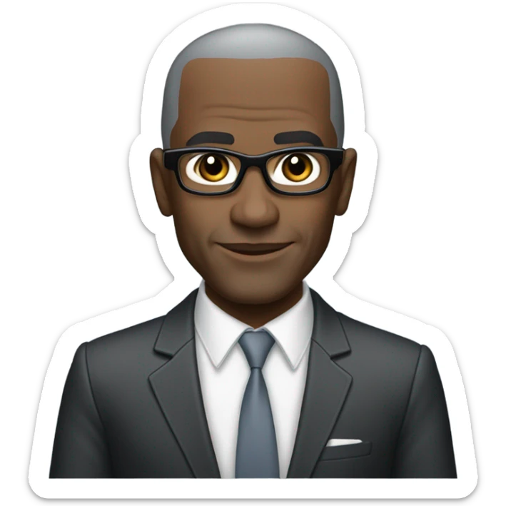 deon sanders with suit and glasses and buzz cut and small eyes over 50 shadow small beard sticker