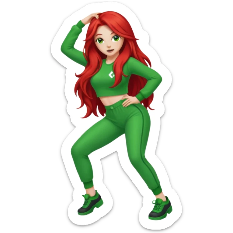 Red head lady twerking with long red hair and green 420 outfit sticker