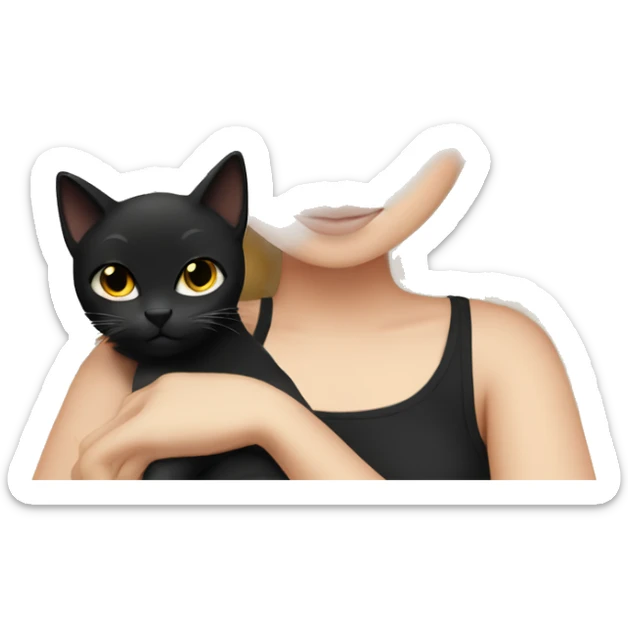White girl blonde hair sleeping in bed with black kitty sticker