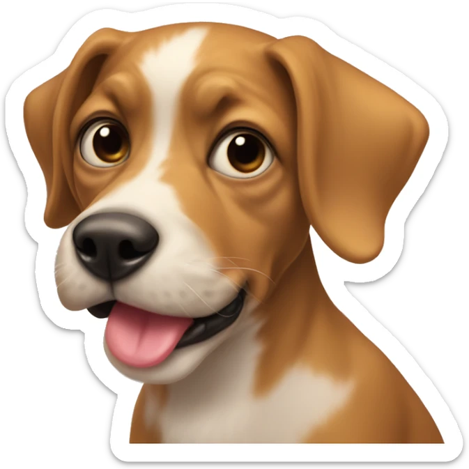 Depict yummy with a small dog with its tongue out, licking at his lips sticker