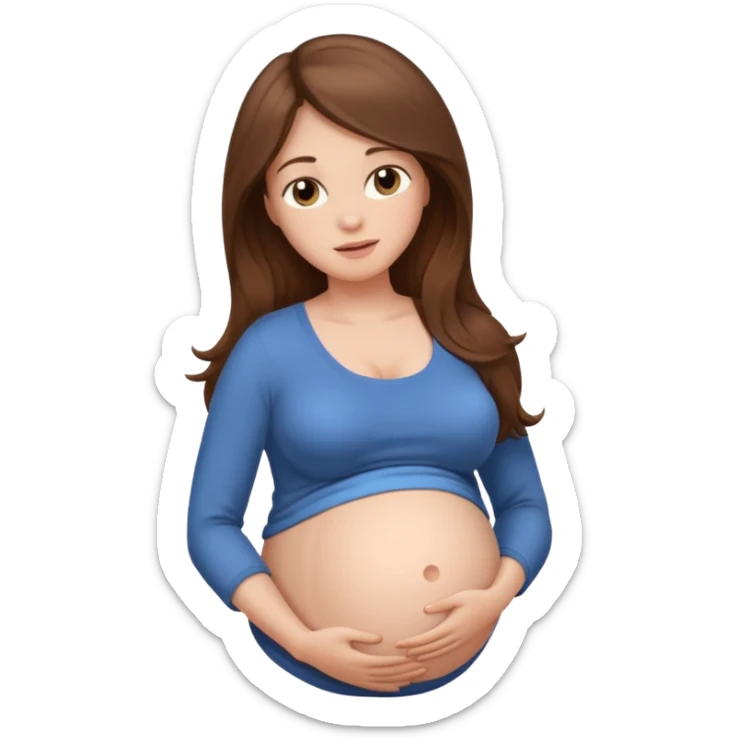 "Pregnant woman with her belly skin visible, with long brown hair and fair skin."
 sticker