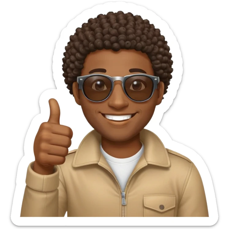 African Black tribal man with curly hair wearing sunglasses smiling thumbs up sticker