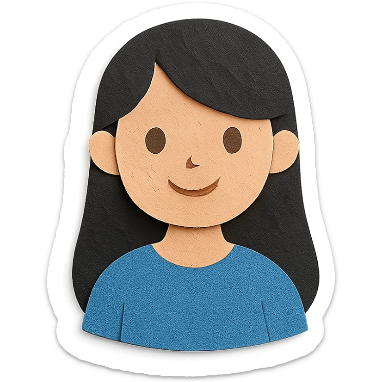 paper craft style teenager girl with black long hair and blue shirt sticker