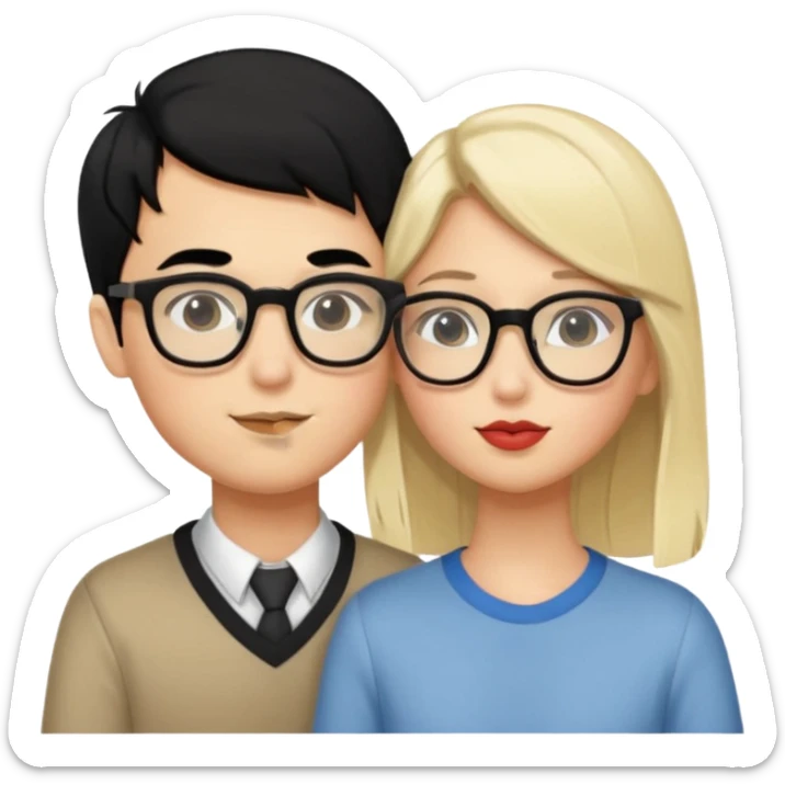 pretty light blonde girl barbie kissing nerd boy with black hair and tan skin on the cheek sticker