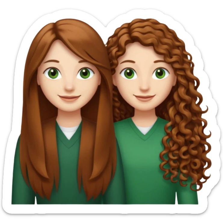 Two besties: 1: long ironed straight hair, green eyes 2: long curly brown hair, brown eyes sticker