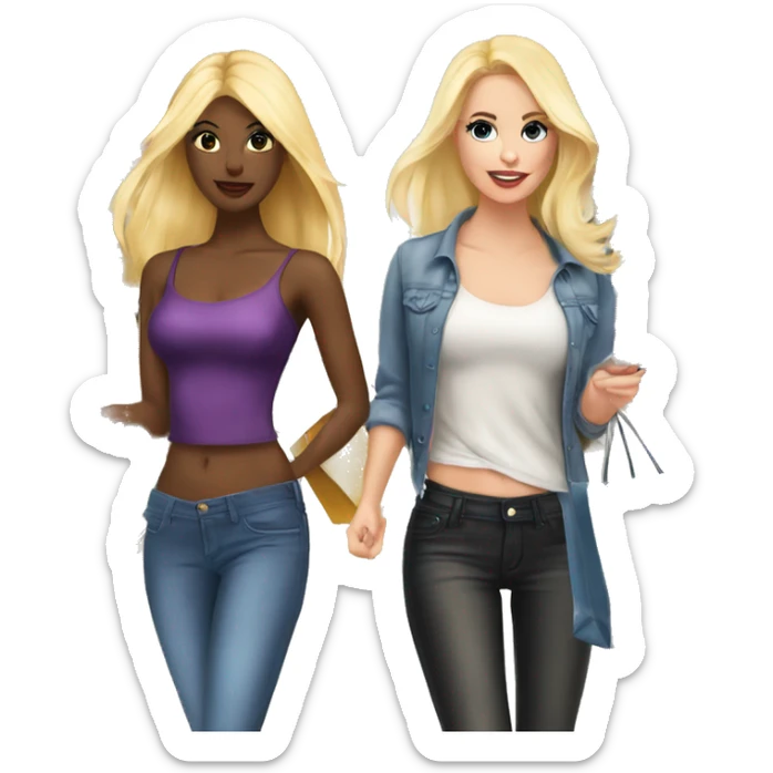 Two super beautiful and sexy besties one blonde and one dark blond going for shopping sticker