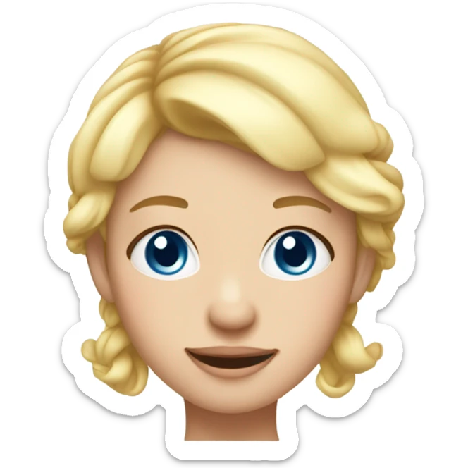 Girl with white skin, blue eyes, and blonde hair wearing a birthday hat sticker