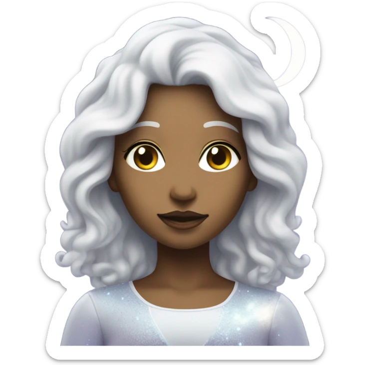 white mystical woman with sparkling galaxy hair with moon and stars in purple and blue shades sticker