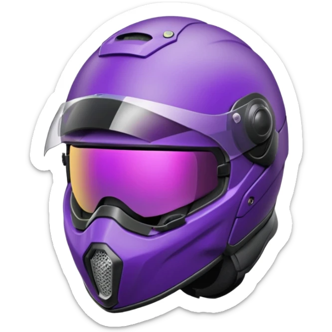 Créer un emoji avec une moto mt07 sport noir mate / violet iridescent très foncé. Avec une pilote dessus visière violet sombre faceless, bulle de la moto violet. Avec fond arrière violet, tenue complète casque inclus violet  sticker