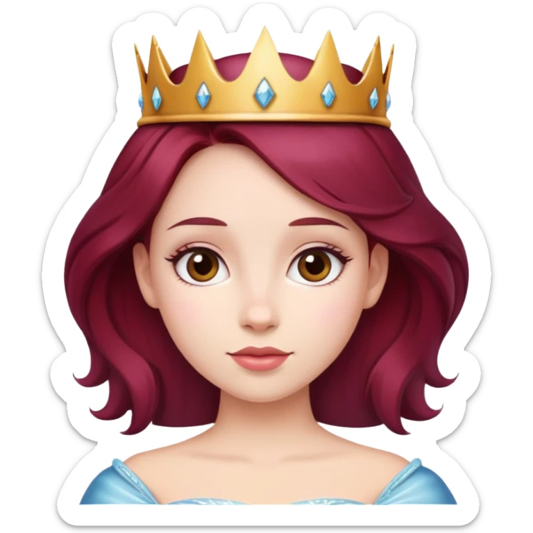 Beautiful long burgundy haired girl wearing a princess crown sticker