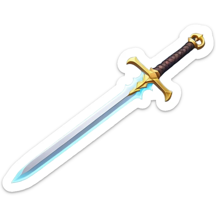 Clash of Clans aesthetic: Cinematic Playful Pixel 3D isometric  Sword Emoji, rendered in a 3D vector-style similar to standard emojis with minimal shading and bold, simplified shapes. A compact, distinct form with signature details, softly glowing with a pixelated adventure charm. Simplified yet unmistakably iconic, highly detailed and consistent, glowing with a soft radiance and high shine. Stylized with a touch of classic pixel-art charm and a soft glowing outline, capturing the essence of a beloved gaming relic with a friendly, playful manner! sticker