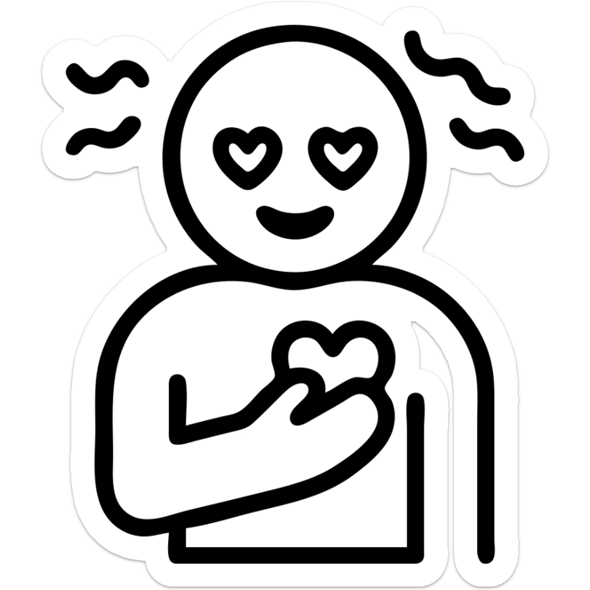 icon of a person with a hand on their heart, looking lovestruck and unsteady, minimal icon style sticker