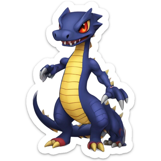 Cool Edgy Seviper-Garchomp-Gabite Fakémon Digimon with Edgy markings, full body, outlined sticker
