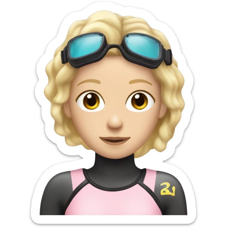 Scuba diver girl blonde hair mask tank pale pink wetsuit and fins sticker