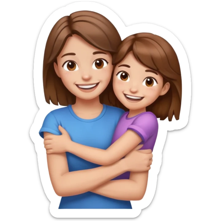 Arms crossed holding laughing girl with brown hair  sticker